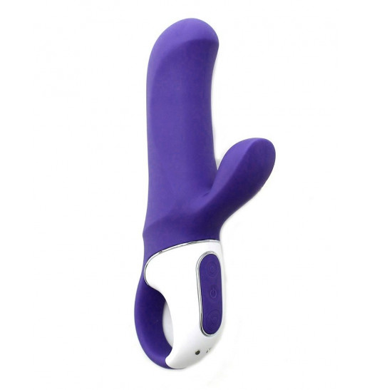 Фиолетовый вибратор Satisfyer Magic Bunny с клиторальным отростком - 17,6 см.