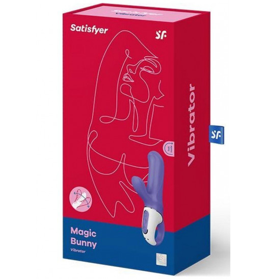 Фиолетовый вибратор Satisfyer Magic Bunny с клиторальным отростком - 17,6 см.