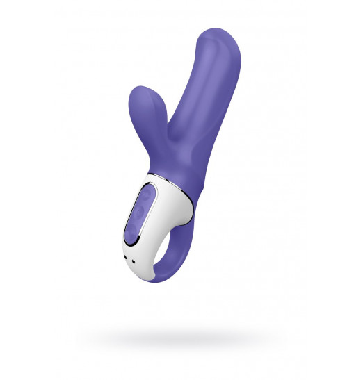 Фиолетовый вибратор Satisfyer Magic Bunny с клиторальным отростком - 17,6 см.