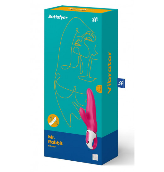 Ярко-розовый вибратор  Satisfyer Mr. Rabbit с клиторальным отростком - 22,1 см.