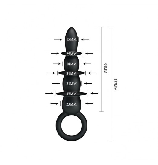 Черная анальная ёлочка с богатым рельефом - 13,2 см.