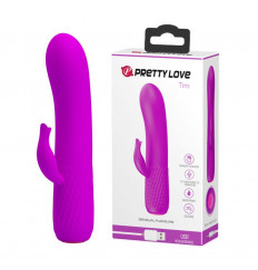 Лиловый вибромассажёр Tim с клиторальным отростком - 15 см.