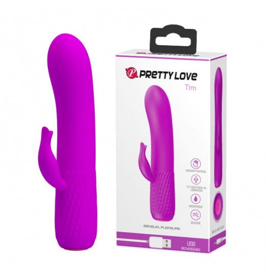 Лиловый вибромассажёр Tim с клиторальным отростком - 15 см.