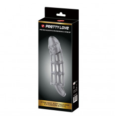 Серая силиконовая насадка на пенис с рельефом и подхватом - 17 см.