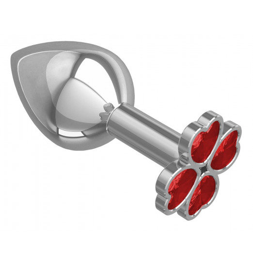 Средняя серебристая анальная втулка с клевером из красных кристаллов - 8,5 см. Средняя серебристая анальная втулка с клевером из красных кристаллов - 8,5 см.