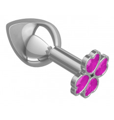 Средняя серебристая анальная втулка с клевером из розовых кристаллов - 8,5 см.