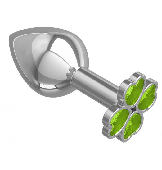 Средняя серебристая анальная втулка с клевером из лаймовых кристаллов - 8,5 см.