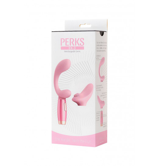 Розовый вибратор Le Stelle PERKS SERIES EX-3 с двумя сменными насадками