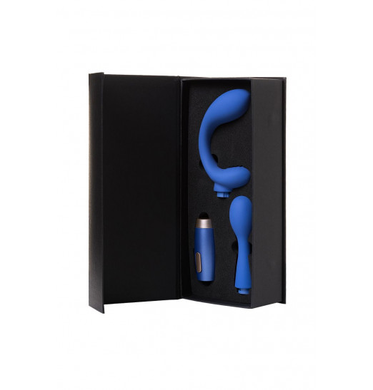 Синий вибратор Le Stelle PERKS SERIES EXC с 2 сменными насадками