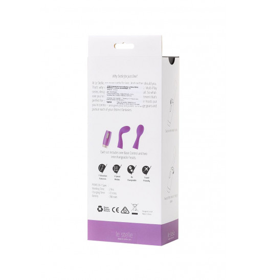 Фиолетовый вибратор Le Stelle PERKS SERIES EX-1 с 2 сменными насадками