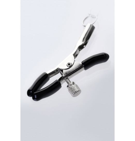 Серебристо-чёрные зажимы для сосков с кольцом для пениса TOYFA Metal