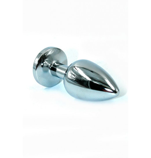 Серебристая анальная пробка с фиолетовым стразом - 7 см.