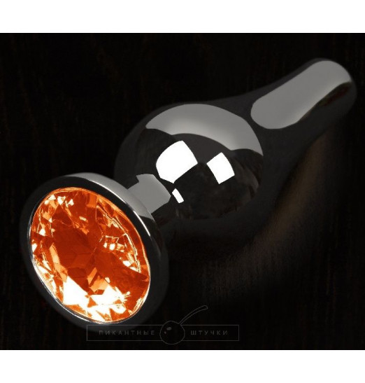 Графитовая удлиненная анальная пробка с оранжевым кристаллом - 8,5 см.