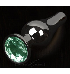 Графитовая удлиненная анальная пробка с зеленым кристаллом - 8,5 см.