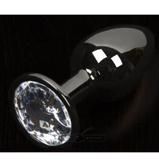 Графитовая анальная пробка с прозрачным кристаллом - 8,5 см.