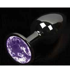 Графитовая анальная пробка с фиолетовым кристаллом - 8,5 см.