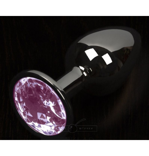 Графитовая анальная пробка с розовым кристаллом - 8,5 см.