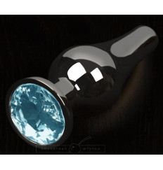 Графитовая удлиненная анальная пробка с голубым кристаллом - 12 см.