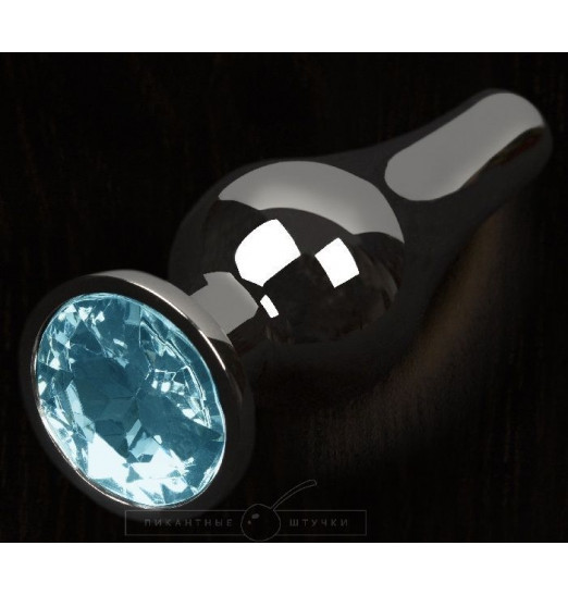 Графитовая удлиненная анальная пробка с голубым кристаллом - 12 см.