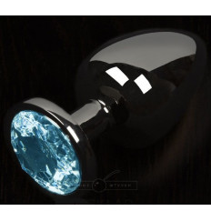 Графитовая анальная пробка с голубым кристаллом - 6 см.