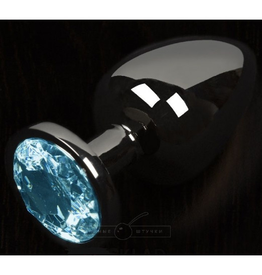 Графитовая анальная пробка с голубым кристаллом - 6 см.