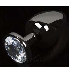 Графитовая анальная пробка с прозрачным кристаллом - 6 см.