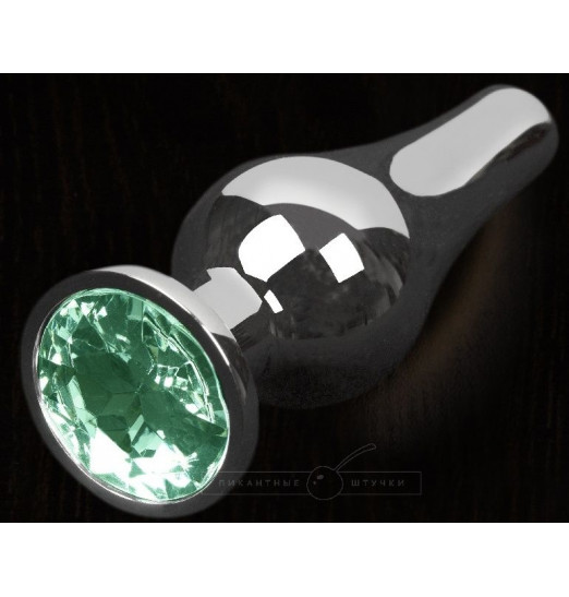 Серая анальная пробка с зеленым кристаллом - 12 см.