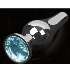 Серая анальная пробка с голубым кристаллом - 12 см.