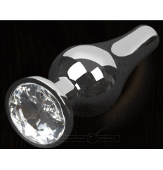 Серая анальная пробка с прозрачным кристаллом - 12 см.