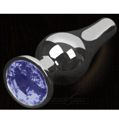 Серая анальная пробка с синим кристаллом - 12 см.