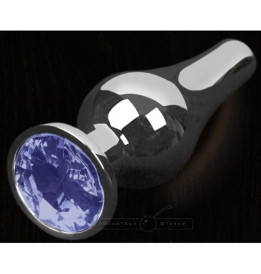 Серая анальная пробка с синим кристаллом - 12 см.