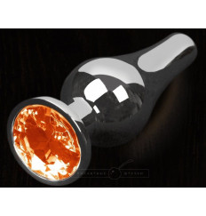 Серая анальная пробка с оранжевым кристаллом - 12 см.