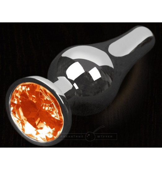 Серая анальная пробка с оранжевым кристаллом - 12 см.