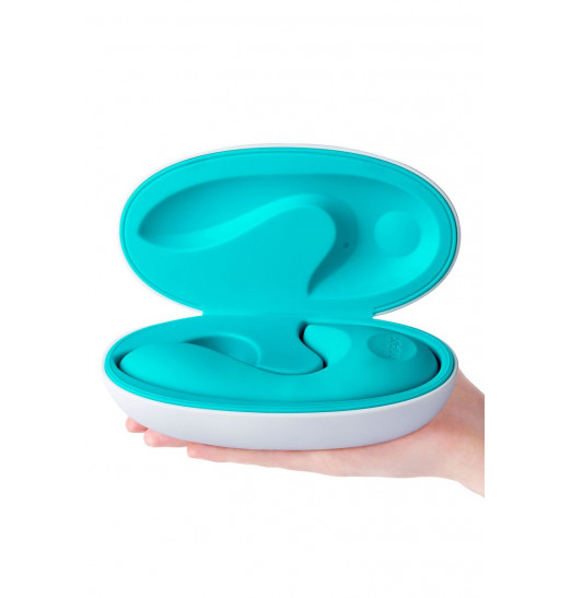 Бирюзовый вибратор Sense Max с клиторальным стимулятором - 16 см.