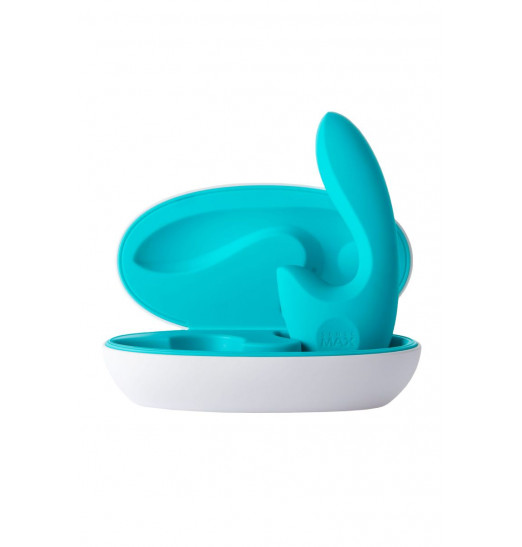 Бирюзовый вибратор Sense Max с клиторальным стимулятором - 16 см.