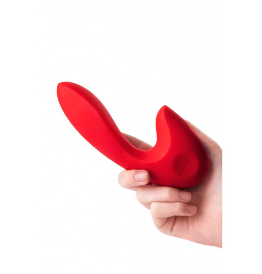 Красный вибратор Sense Max с клиторальным отростком - 16 см.