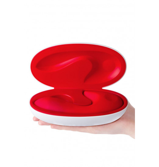 Красный вибратор Sense Max с клиторальным отростком - 16 см.