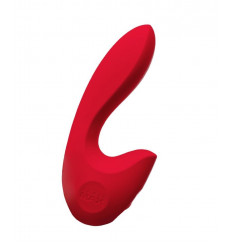 Красный вибратор Sense Max с клиторальным отростком - 16 см.