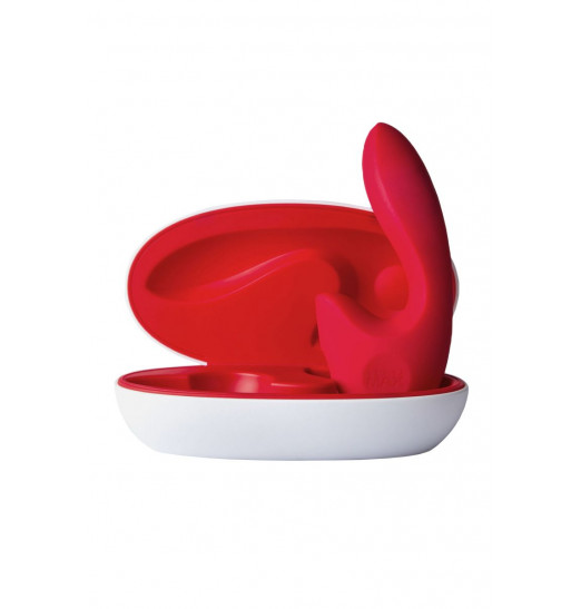 Красный вибратор Sense Max с клиторальным отростком - 16 см.